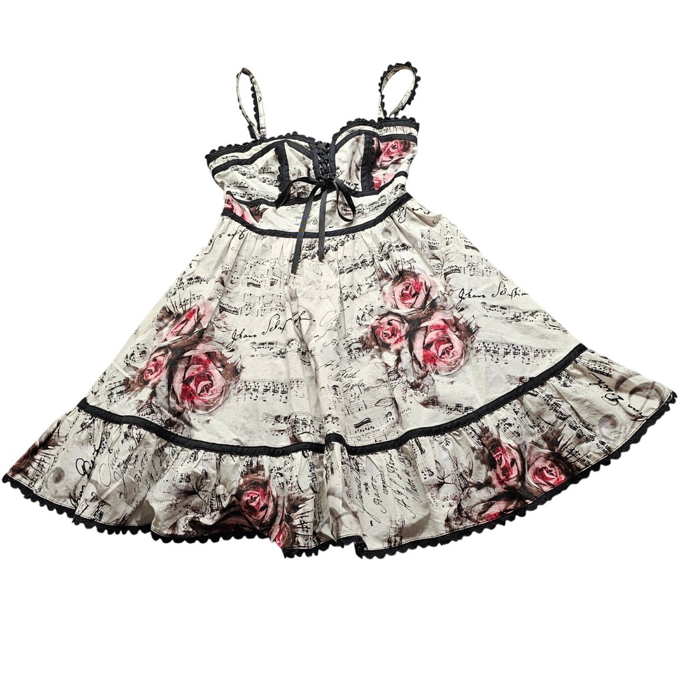 Hot Topic Sheet Music Rose Fit Flare Dress Small Cream Black Gothic 10522651